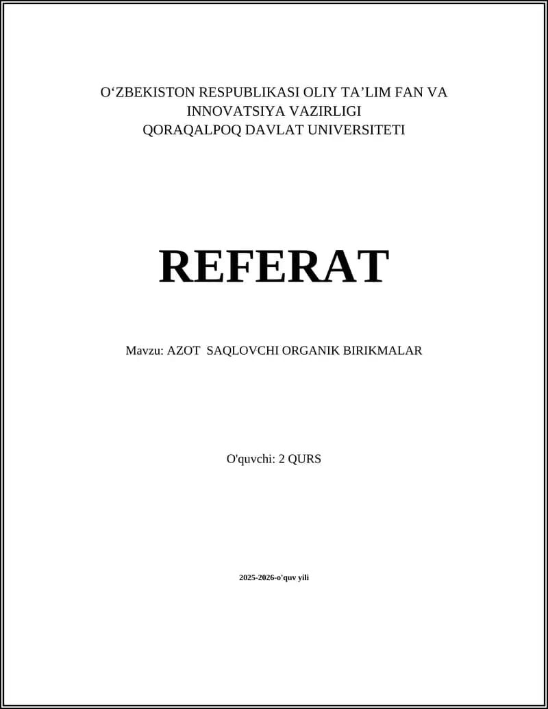 AZOT SAQLOVCHI ORGANIK BIRIKMALAR