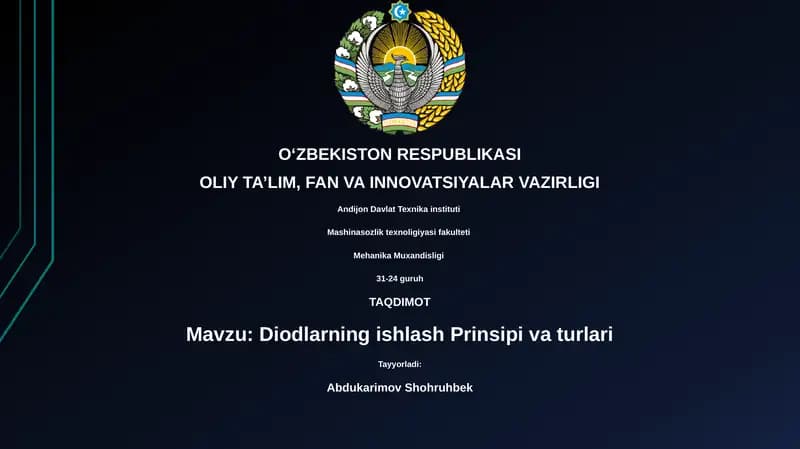 Diodlarning ishlash Prinsipi va turlari