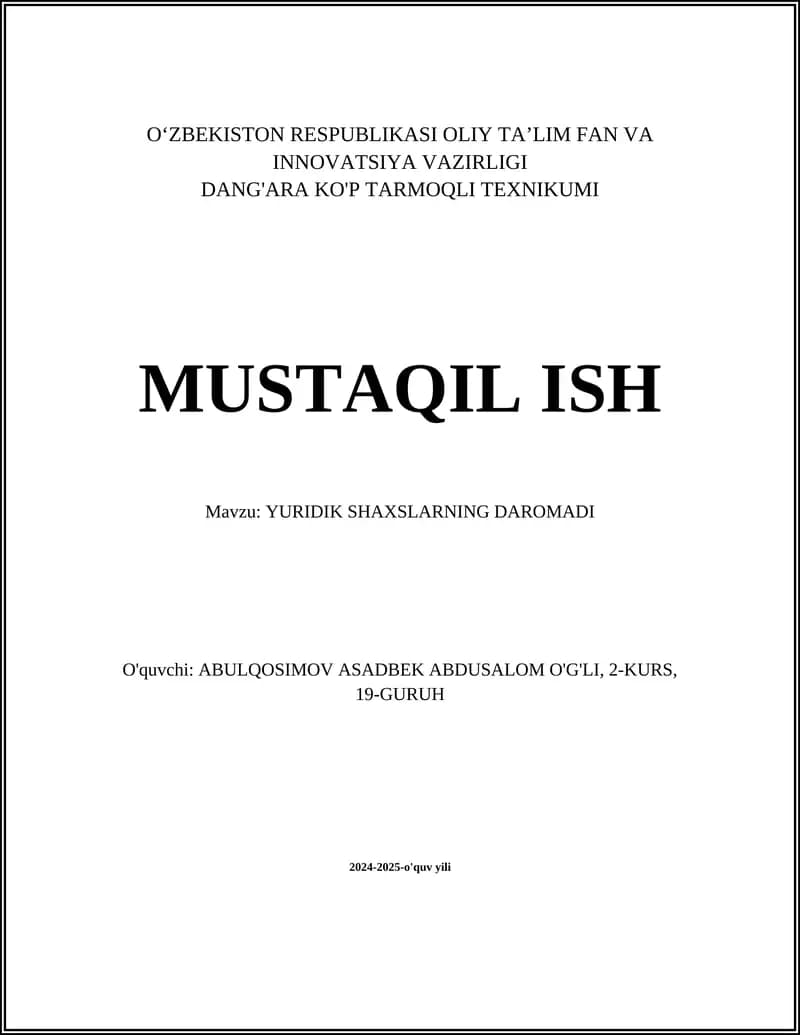 YURIDIK SHAXSLARNING DAROMADI