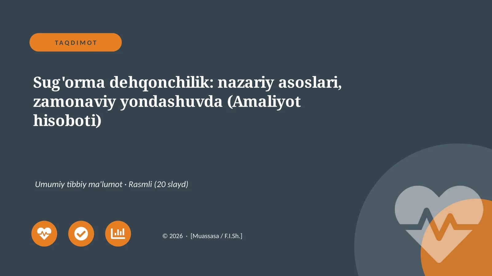 Sug'orma dehqonchilik: nazariy asoslari, zamonaviy yondashuvda (Amaliyot hisoboti)