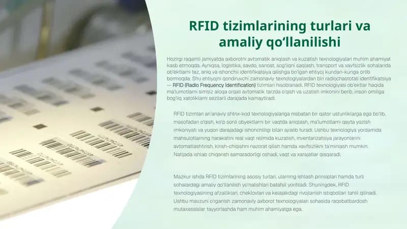 RFID tizimlarining turlari va amaliy qo‘llanilishi