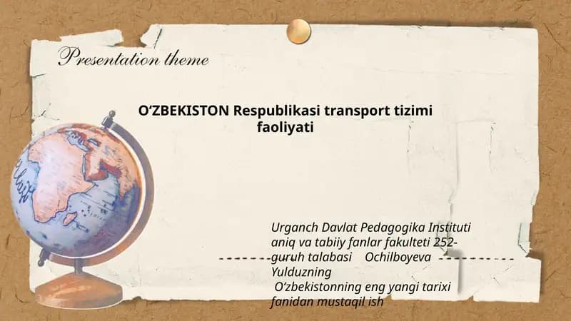 Oʻzbekistonning eng yangi tarixi fanidan mustaqil ish