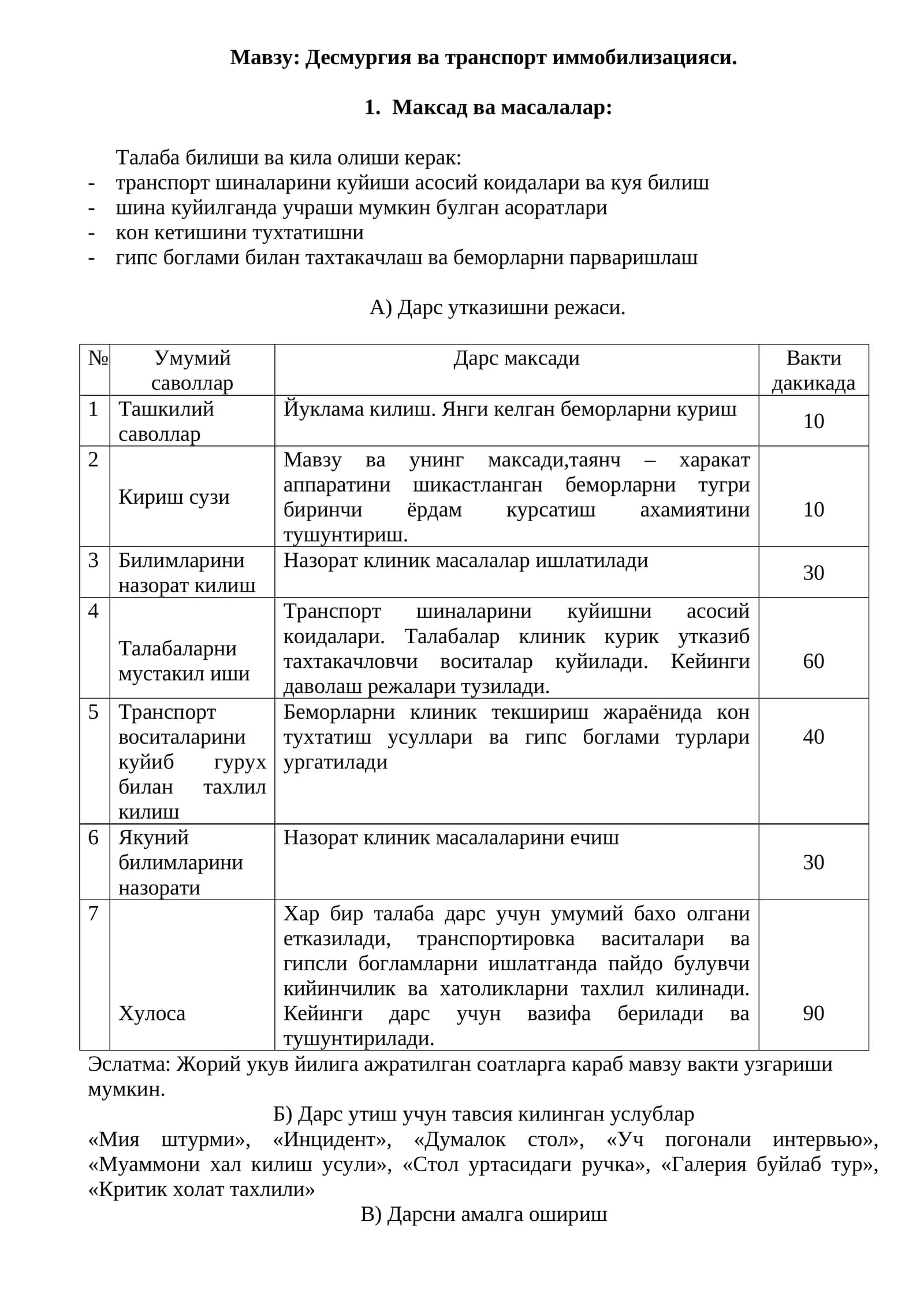 Десмургия ва транспорт иммобилизацияси