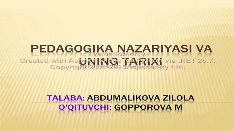 Pedagogika nazariyasi va uning tarixi