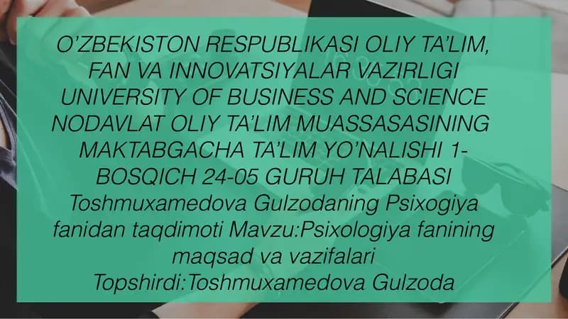 Psixologiya fanining maqsad va vazifalari