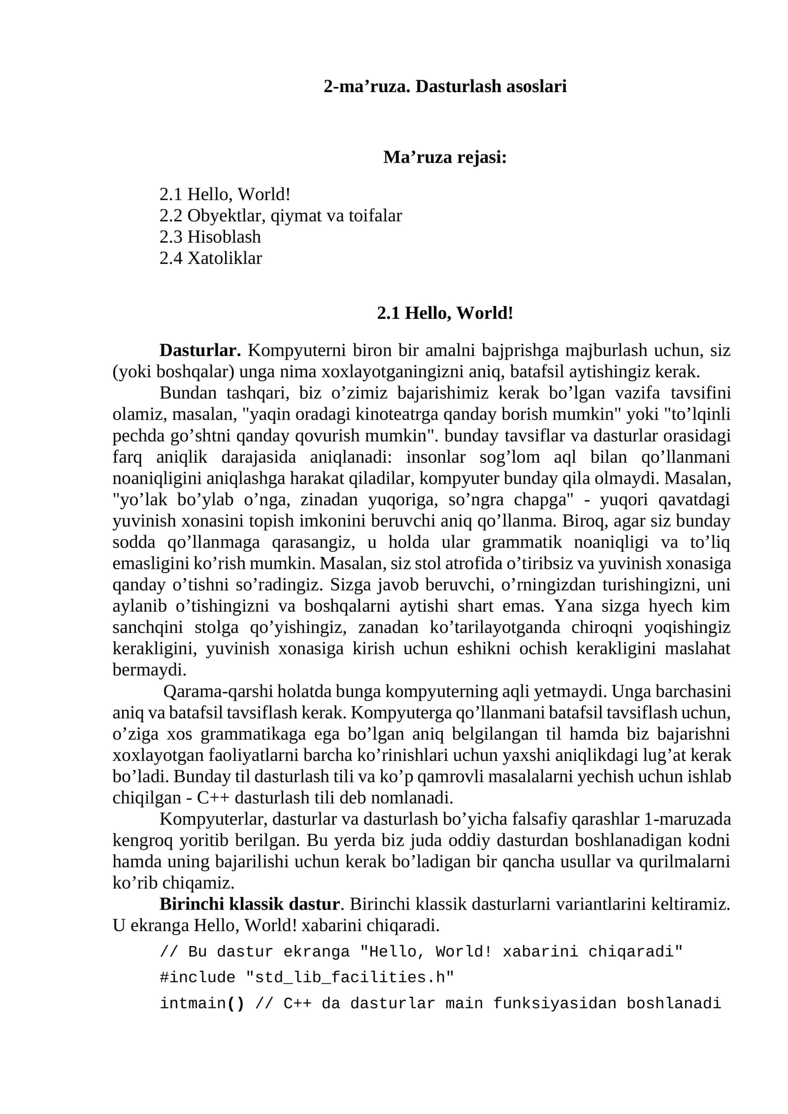 2-ma’ruza. Dasturlash asoslari