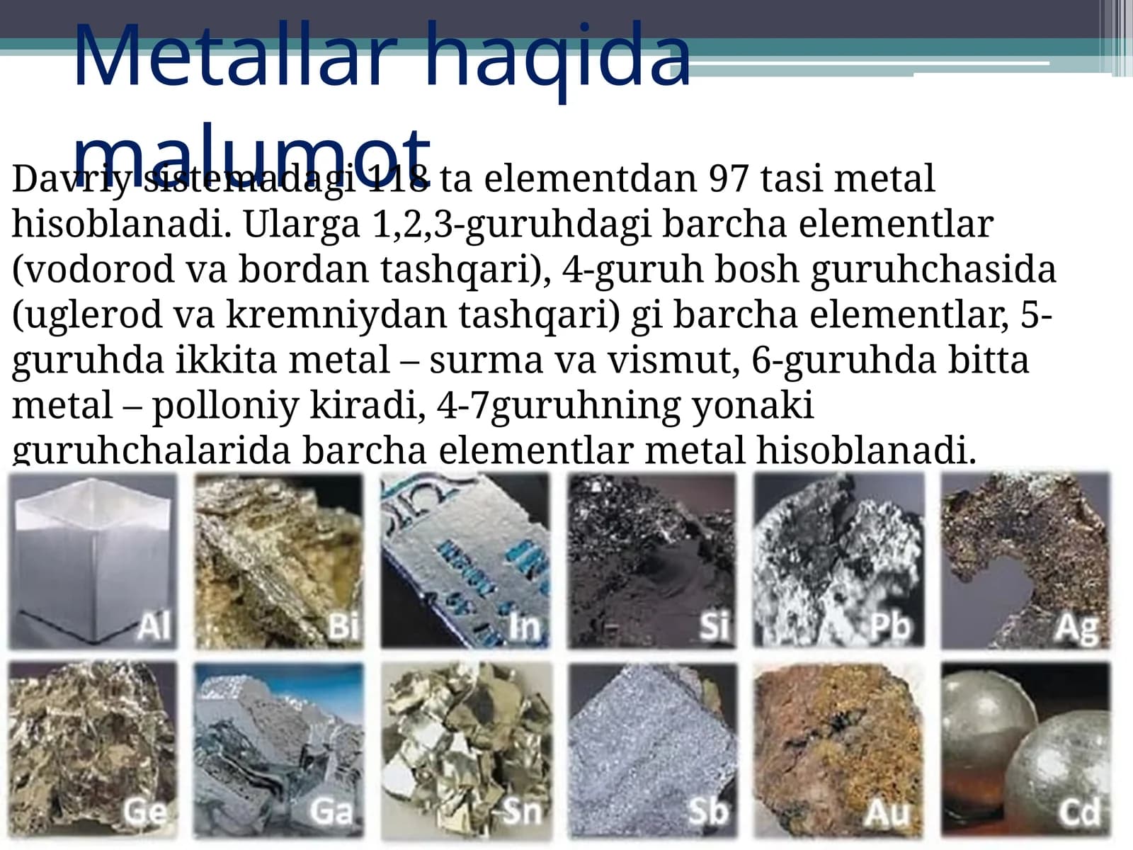 Metallar haqidagi ma'lumot