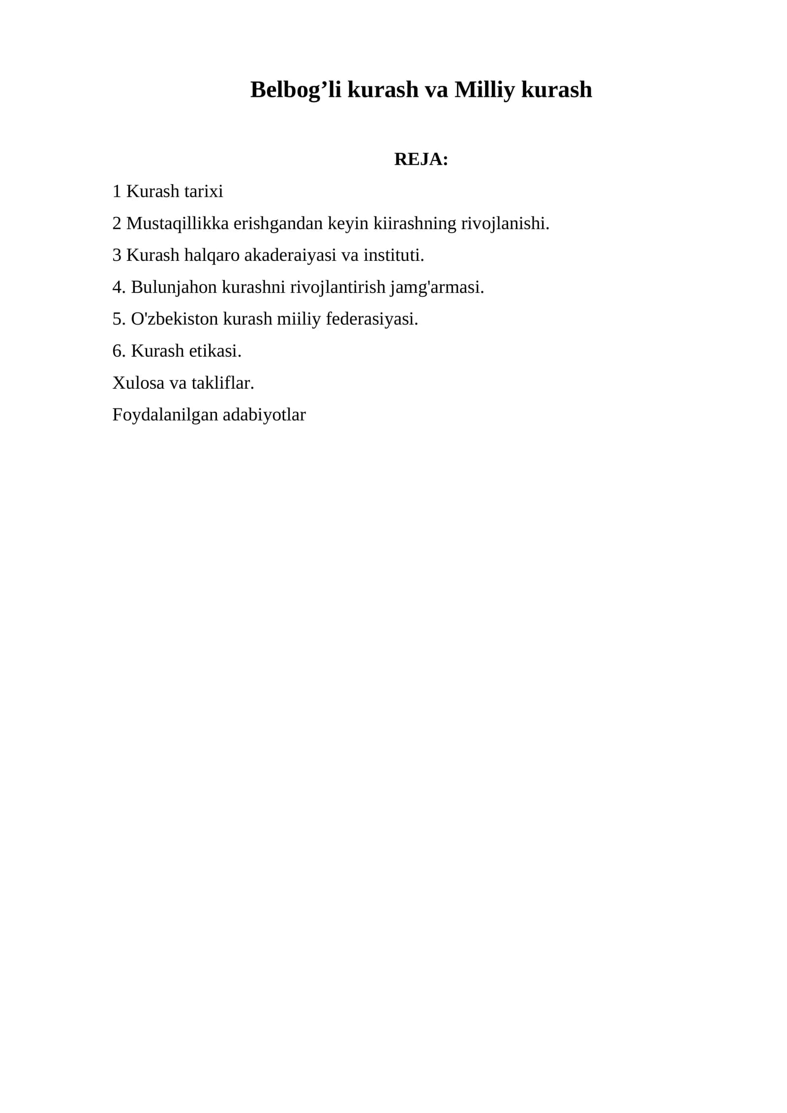 Belbog’li kurash va Milliy kurash