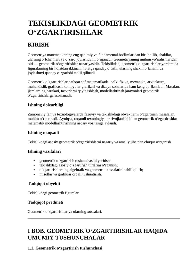 Geometrik o‘zgartirishlar