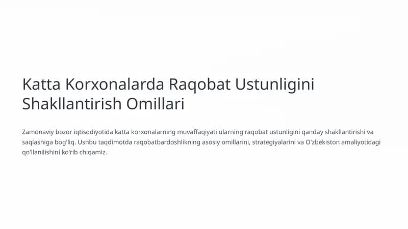 Raqobat va Raqobatbardoshlik Asoslari