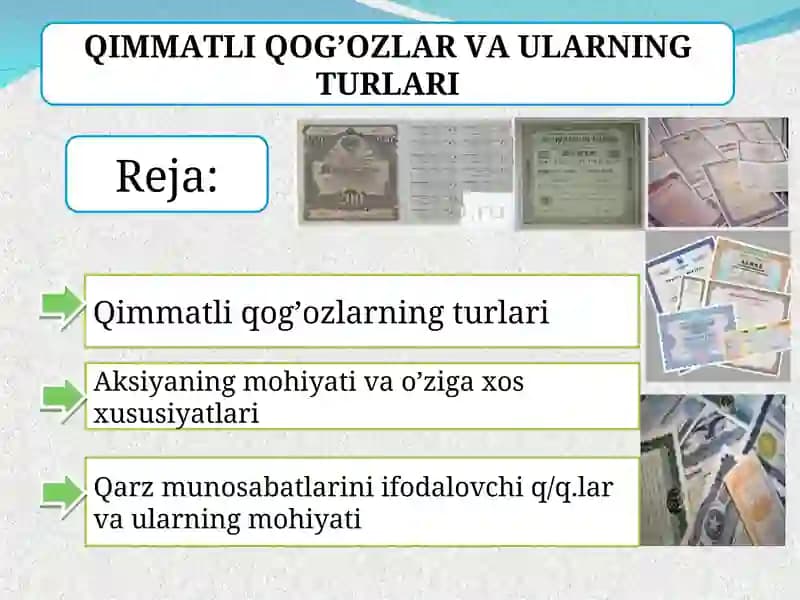 Qimmatli qog’ozlar va ularning turlari