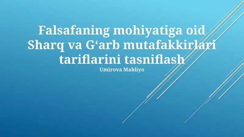 Falsafa mohiyati: Sharq va G'arb