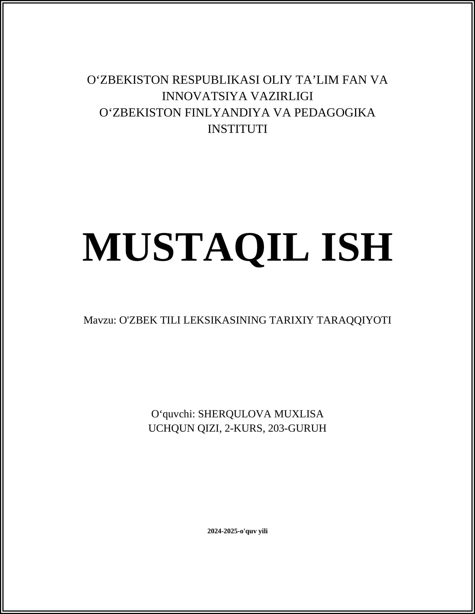 O'ZBEK TILI LEKSIKASINING TARIXIY TARAQQIYOTI