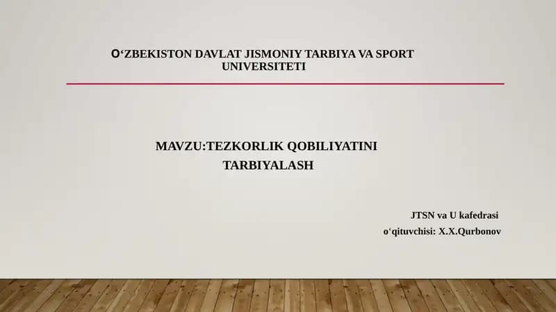 Tezkorlik Qobiliyatini Tarbiyalash