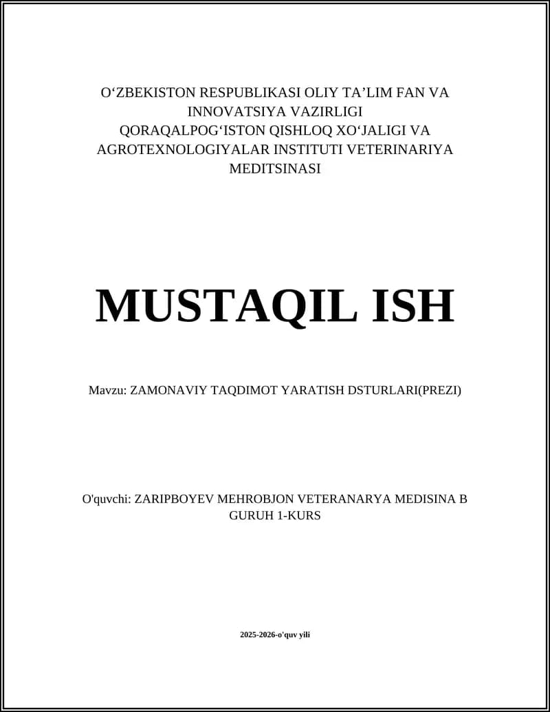 ZAMONAVIY TAQDIMOT YARATISH DSTURLARI(PREZI)
