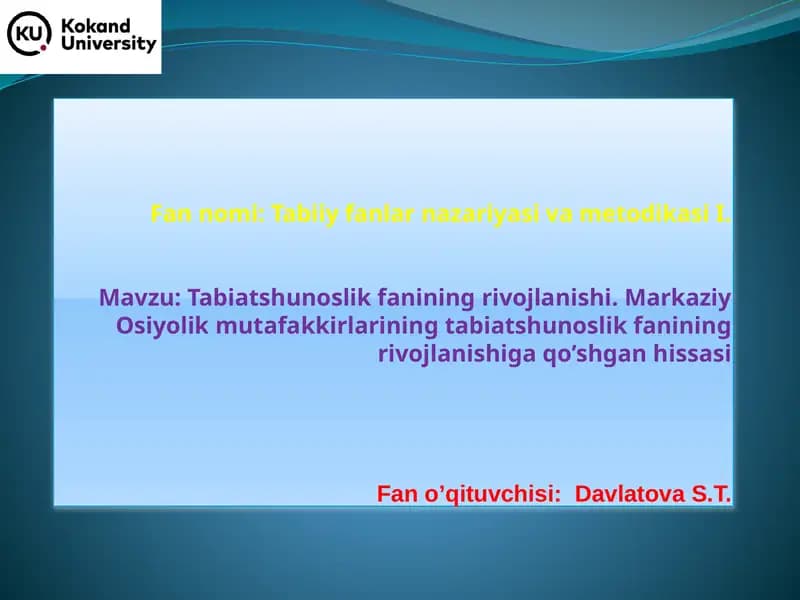Tabiatshunoslik fanining rivojlanishi
