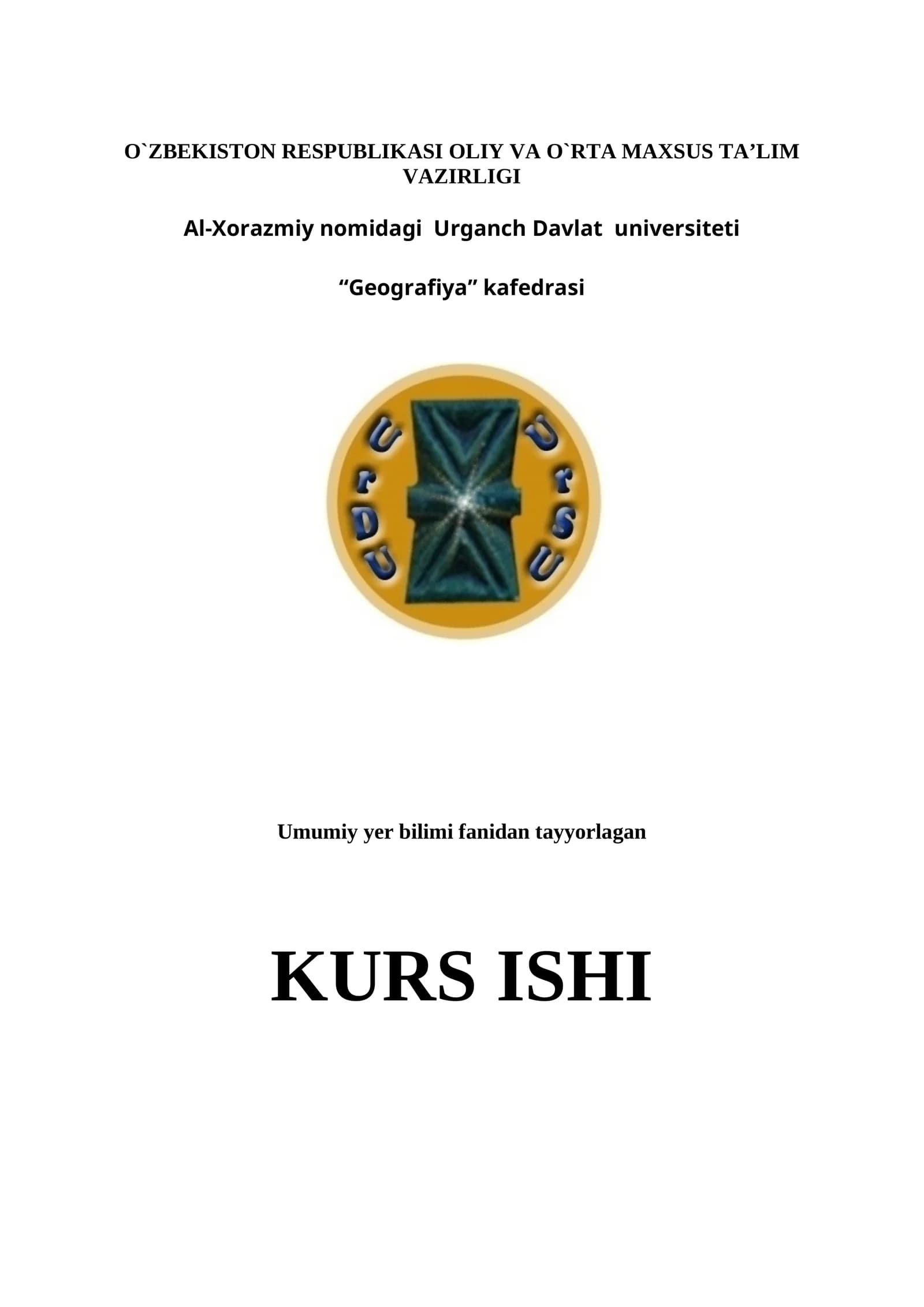 Yer bilimi fanidan tayyorlagan kurs ishi