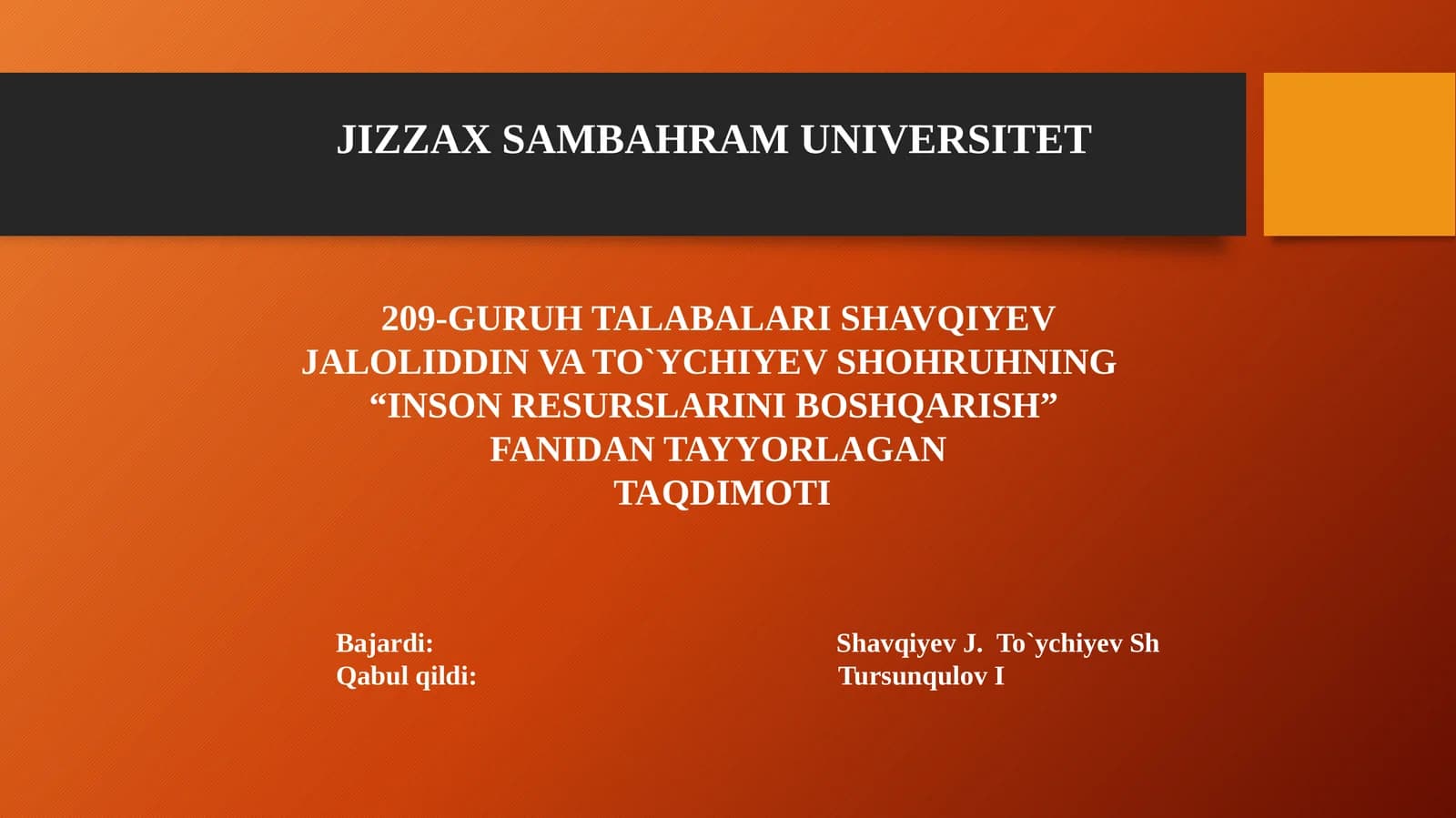 "INSON RESURSLARINI BOSHQARISH" TAQDIMOTI