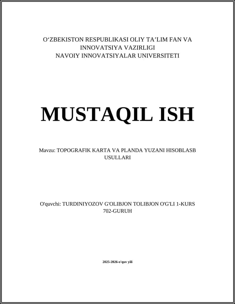 TOPOGRAFIK KARTA VA PLANDA YUZANI HISOBLASB USULLARI