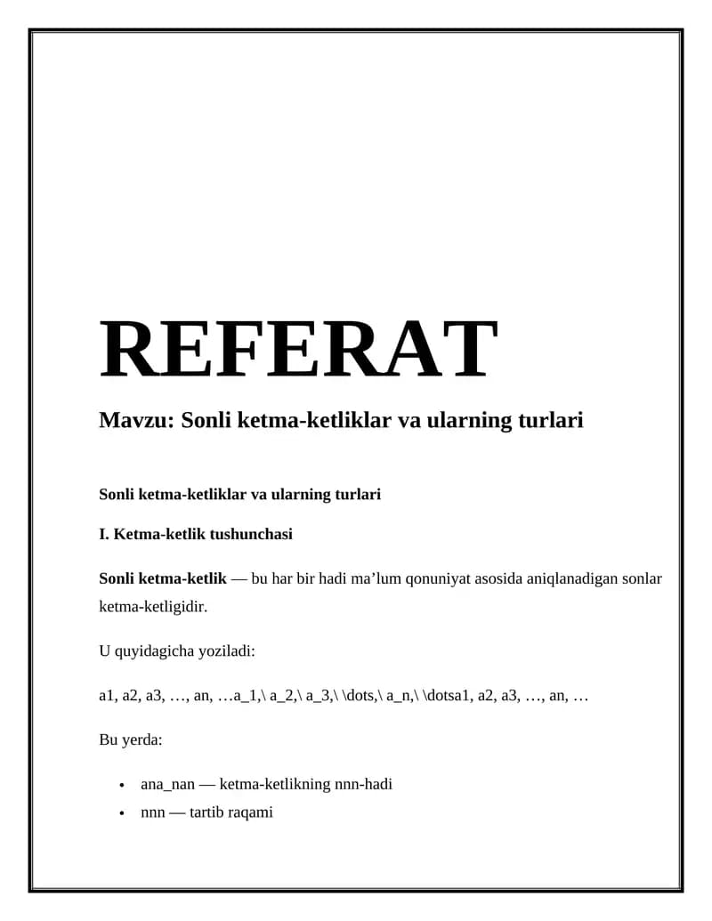 Sonli ketma-ketliklar va ularning turlari
