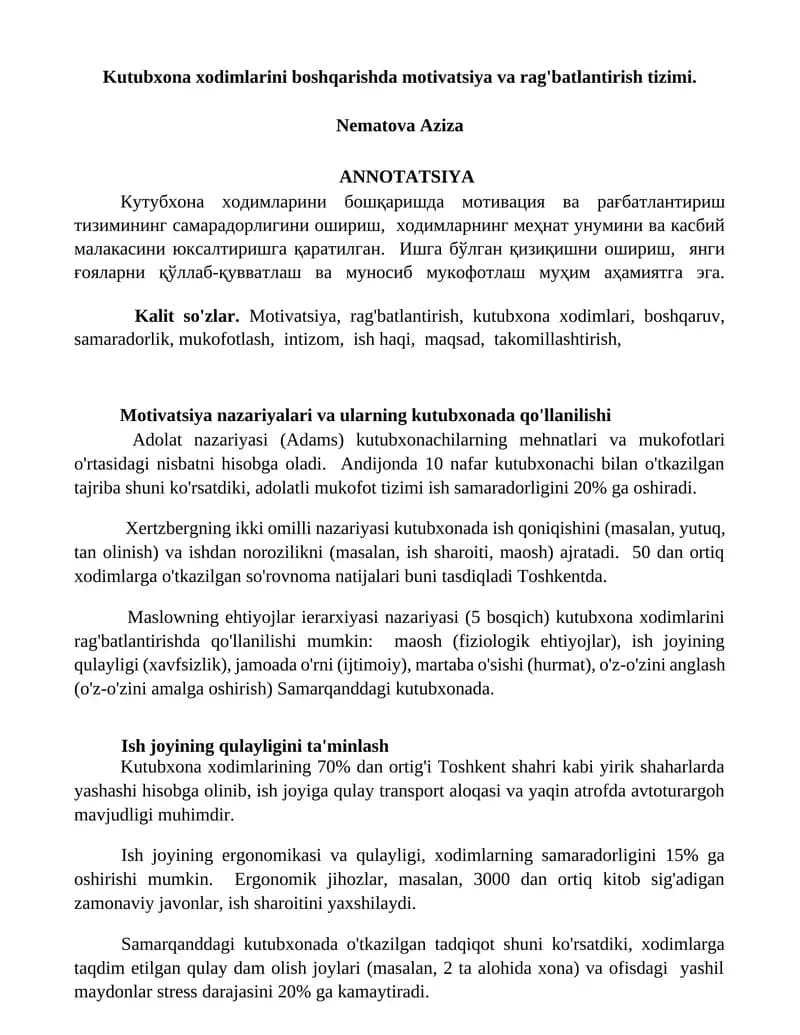 Motivatsiya va rag'batlantirish tizimi