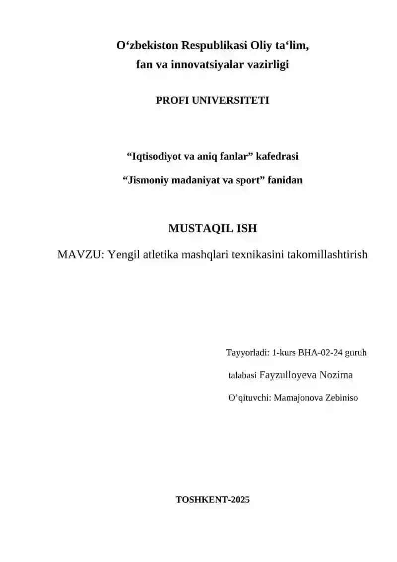 Yengil atletika mashqlari texnikasini takomillashtirish