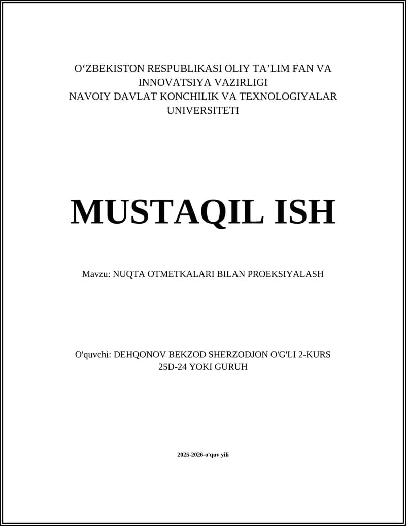 NUQTA OTMETKALARI BILAN PROEKSIYALASH