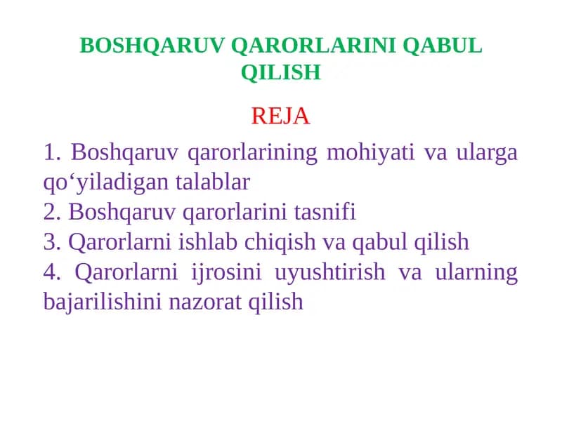 BOSHQARUV QARORLARINI QABUL QILISH