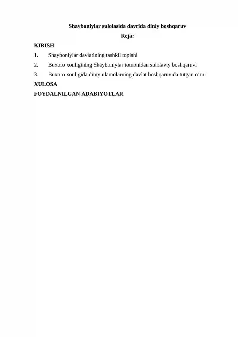 Shayboniylar sulolasida davrida diniy boshqaruv