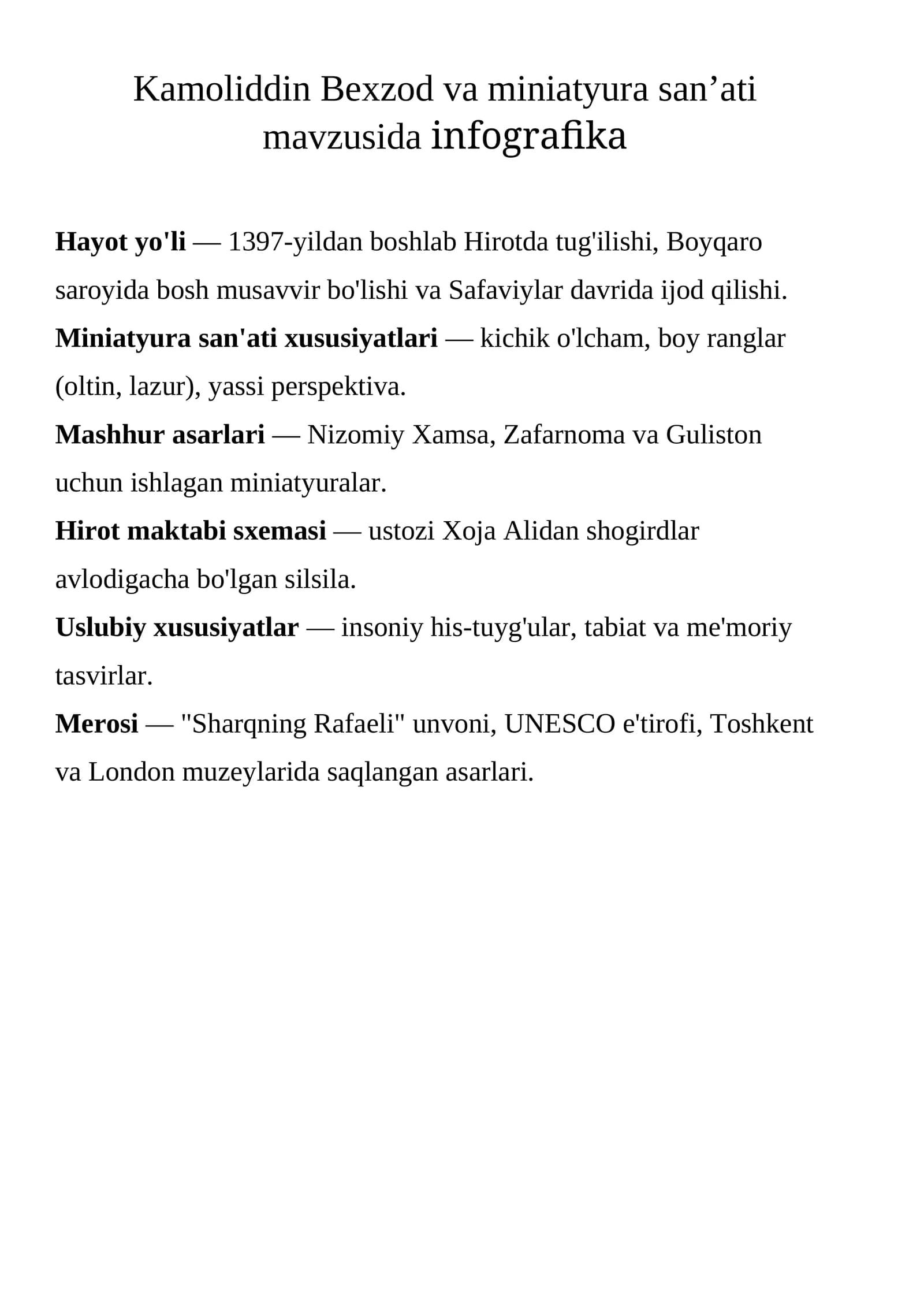 Kamoliddin Bexzod va miniatyura san’ati