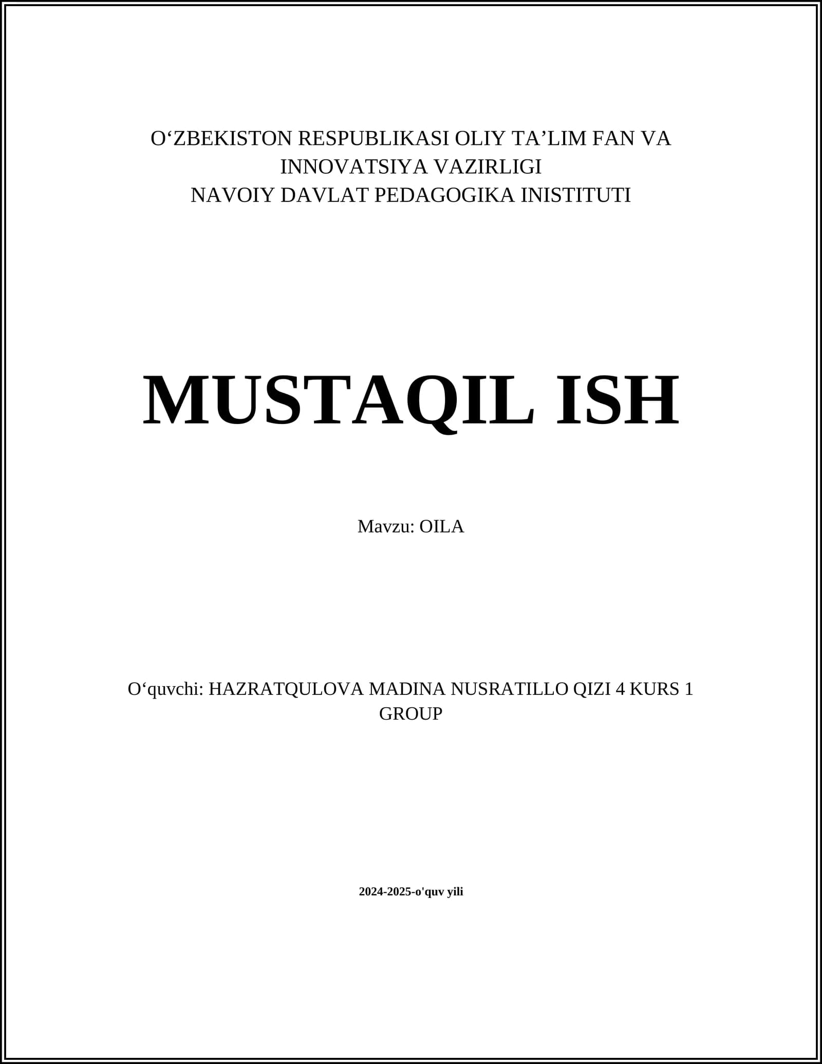 O‘ILANI TADQIQ ETISH