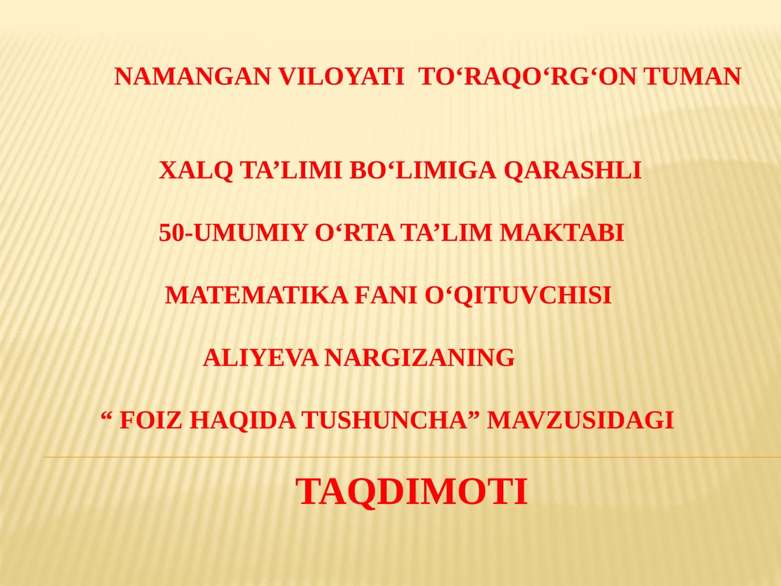 Foiz Haqida Tushuncha