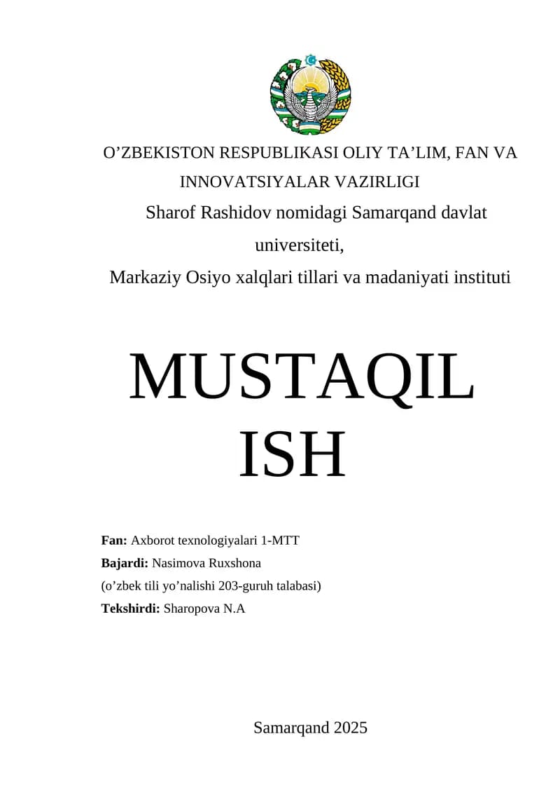 Axborot texnologiyalari 1-MTT