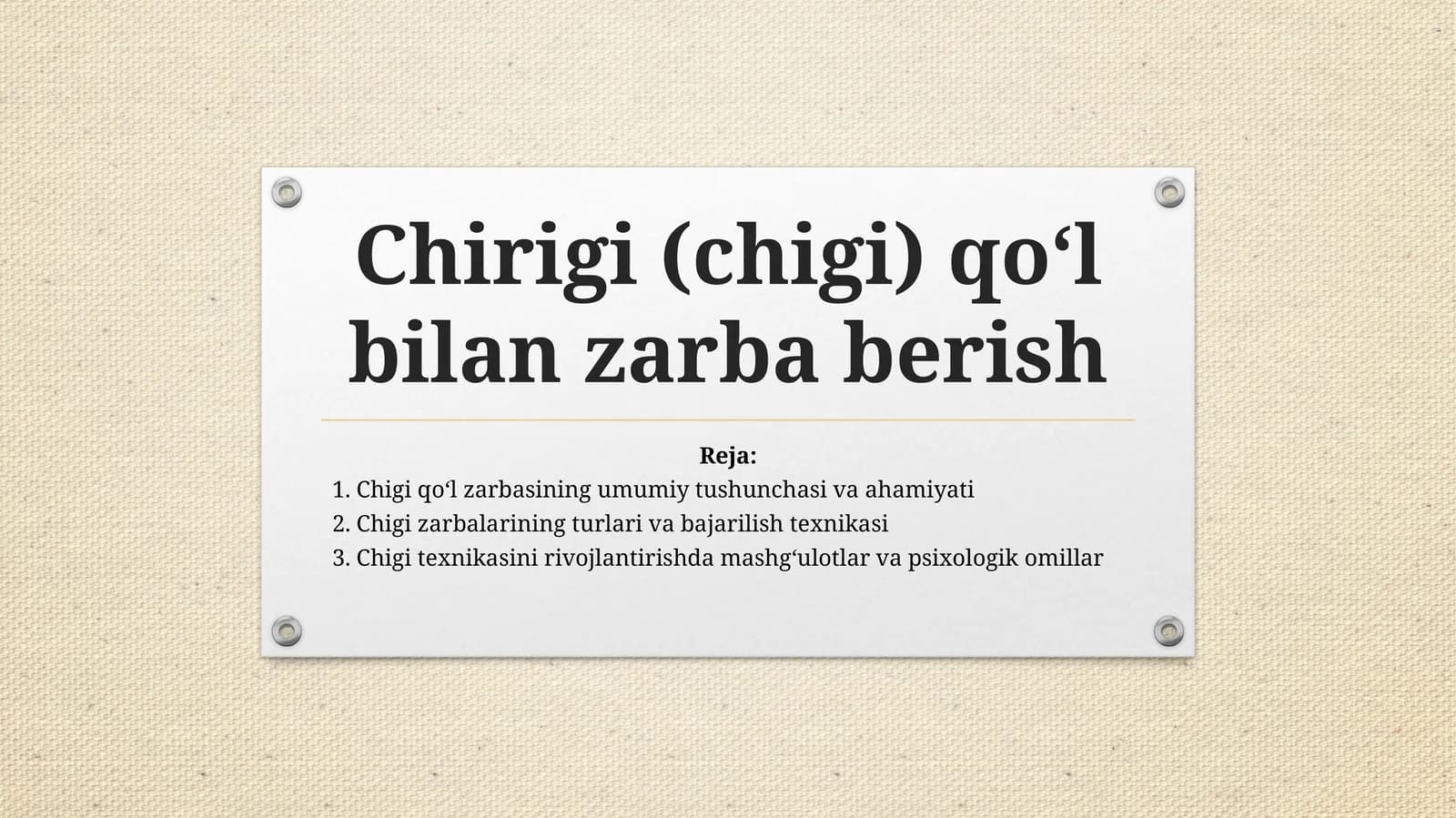 Chirigi(chigi) qo‘l bilan zarba berish