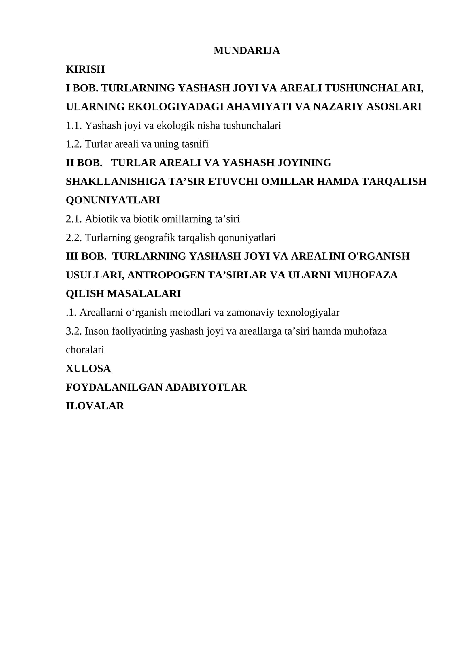 Turlarning yashash joyi va areali
