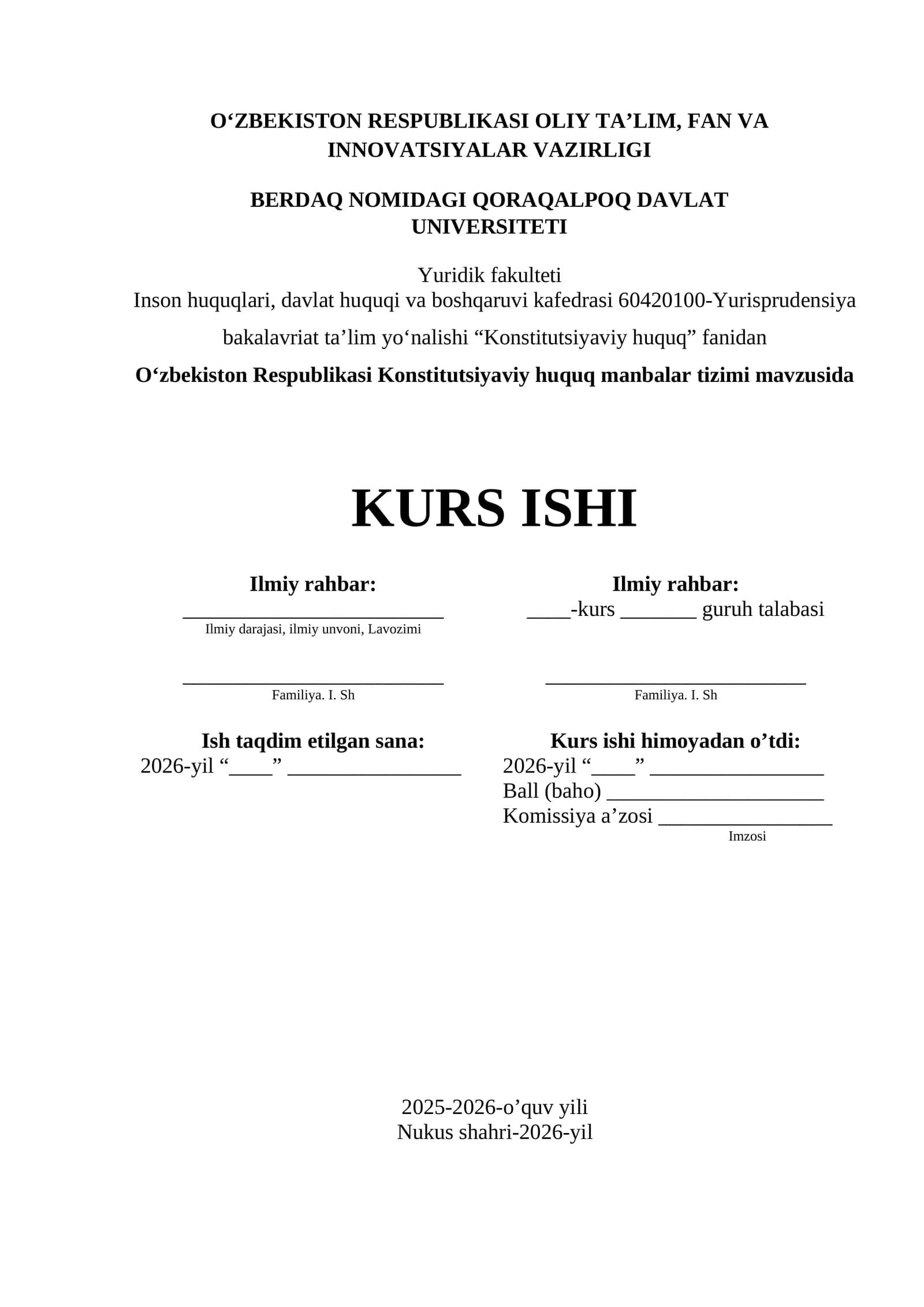 O‘zbekiston Respublikasi Konstitutsiyaviy huquq manbalar tizimi mavzusida