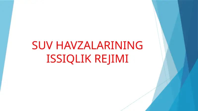 SUV HAVZALARINING ISSIQLIK REJIMI