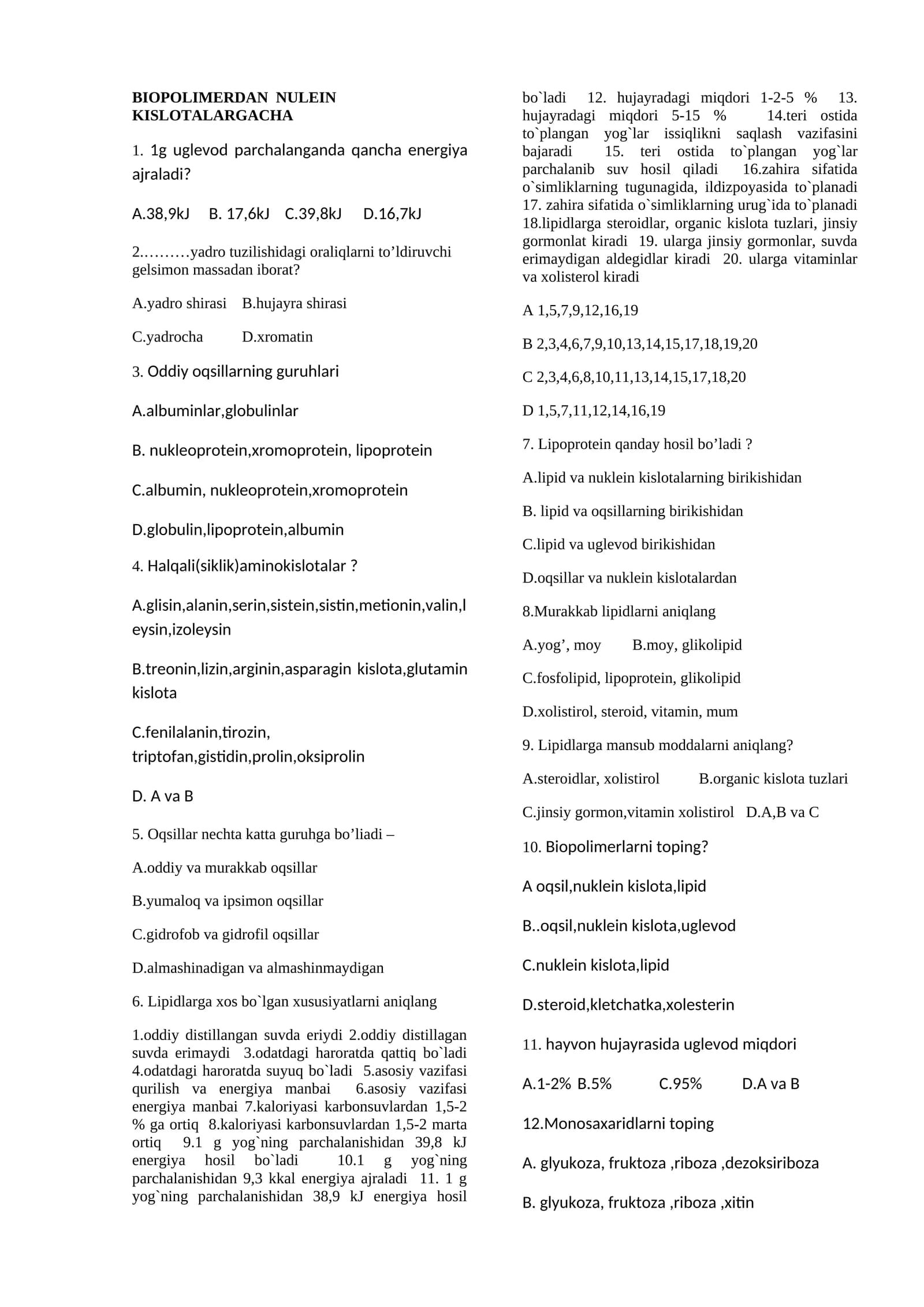 BIOPOLIMERDAN NULEIN KISLOTALARGACHA