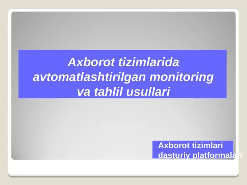 Monitoring va tahlil usullari
