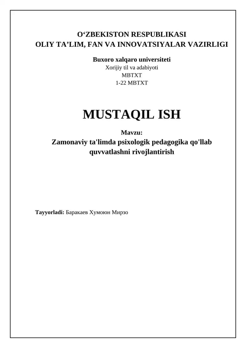 Zamonaviy ta'limda psixologik-pedagogik qo'llab-quvvatlash