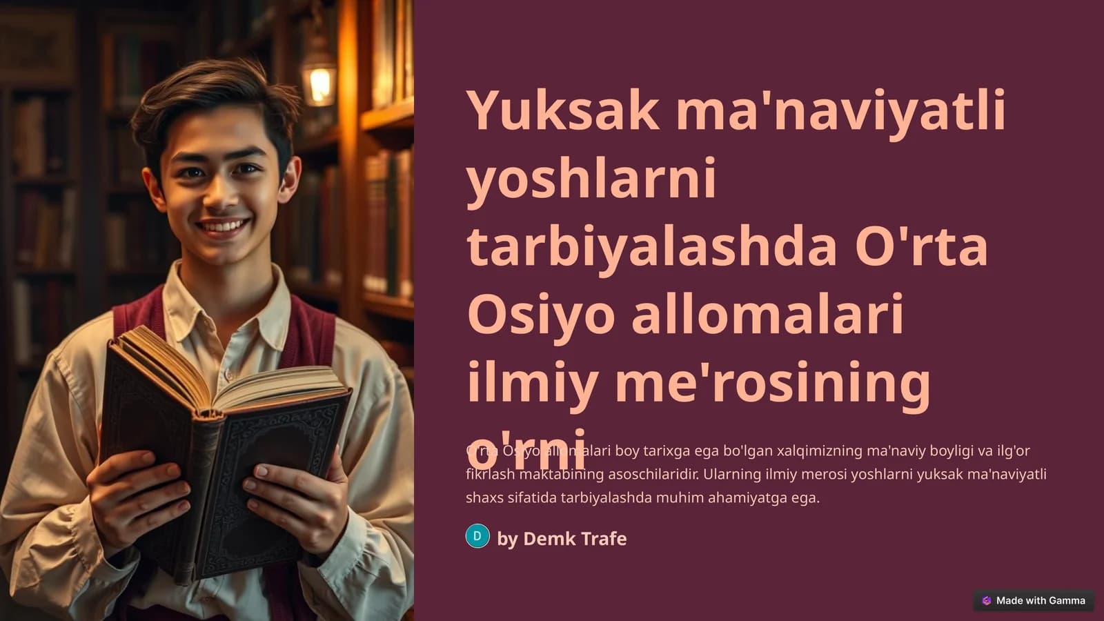 Yuksak ma'naviyatli yoshlarni tarbiyalashda O'rta Osiyo allomalari ilmiy me'rosining o'rni