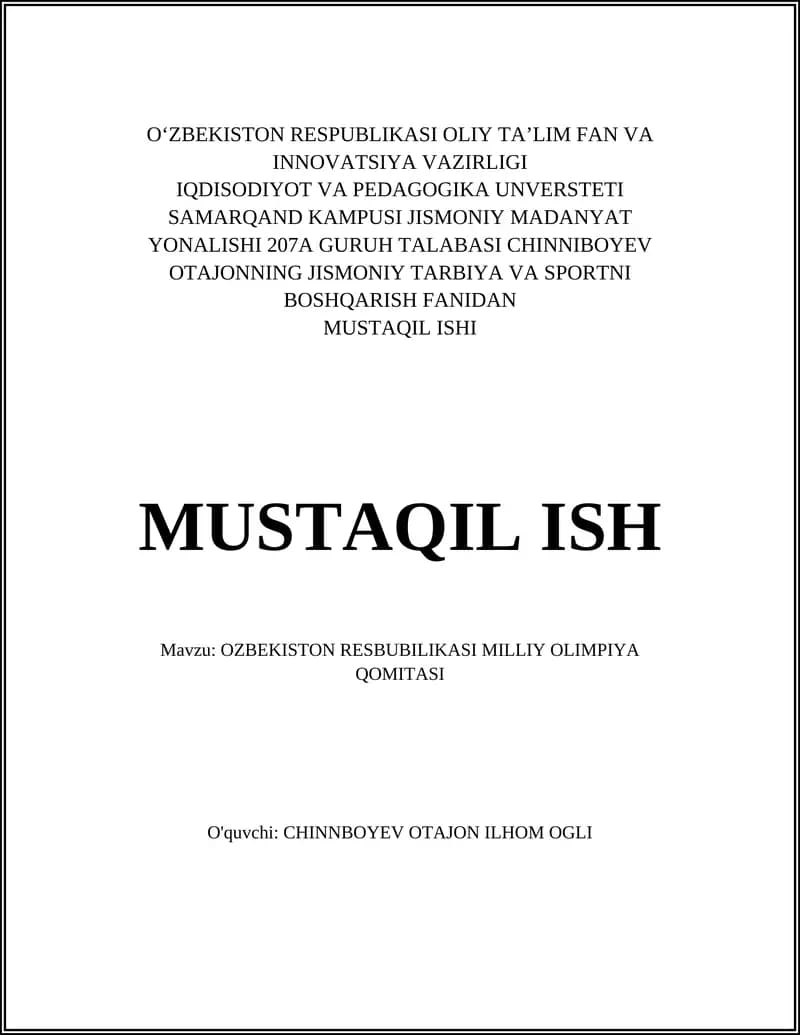 O‘ZBEKISTON RESPUBLIKASI OLIY TA’LIM FAN VA INNOVATSIYA VAZIRLIGI