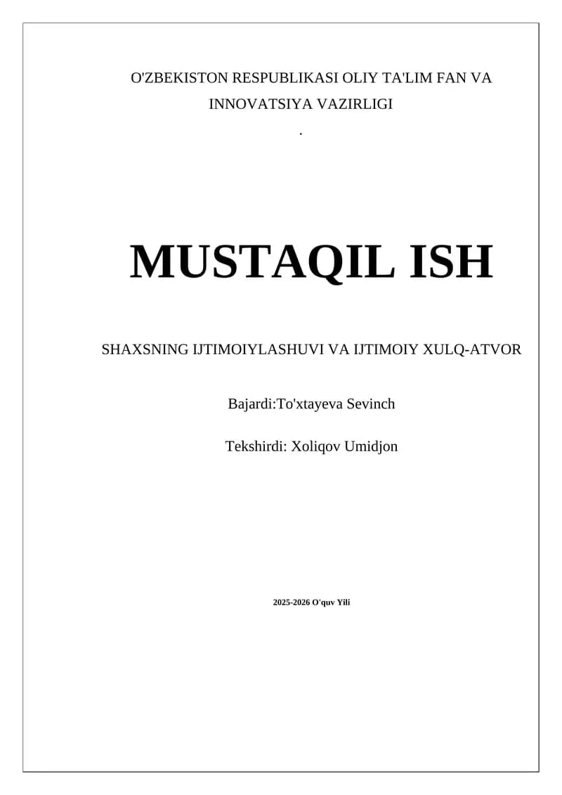Ijtimoiylashuv va Ijtimoiy Xulq