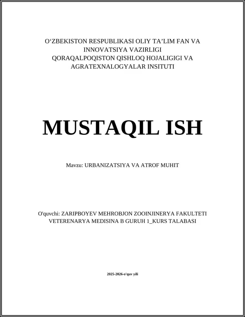 Urbanizatsiya va atrof muhit