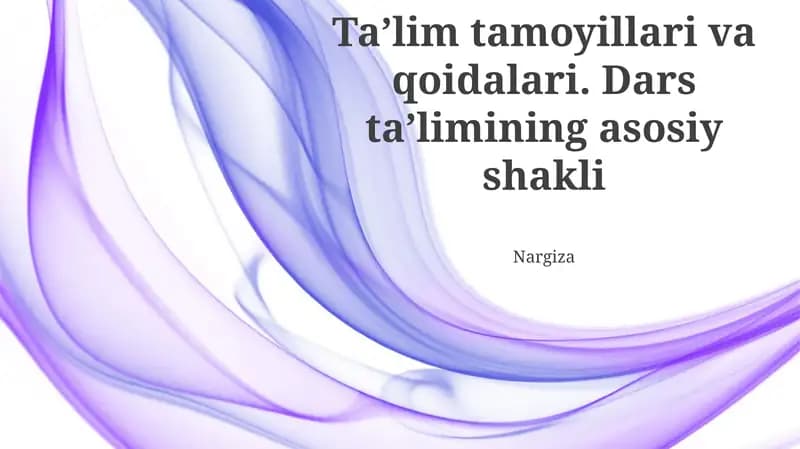 Taʼlim tamoyillari va qoidalari. Dars taʼlimining asosiy shakli