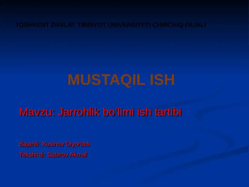 Jarrohlik boʻlimi ish tartibi