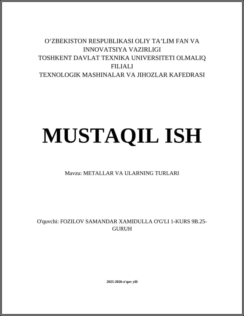 METALLAR VA ULARNING TURLARI