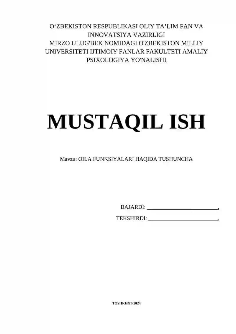 Sotsial psixologiya fanidan mustaqil ish