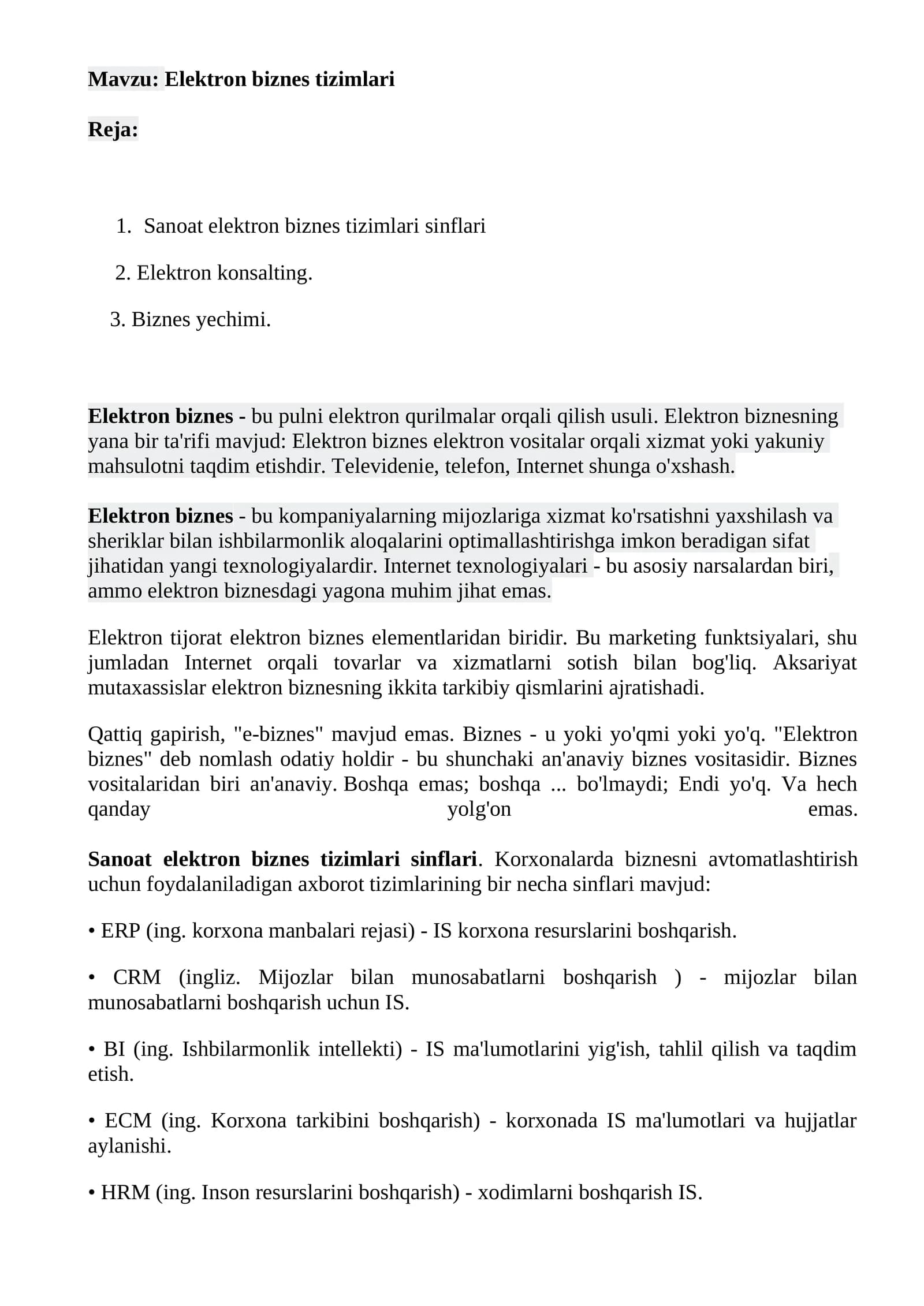 Elektron biznes tizimlari