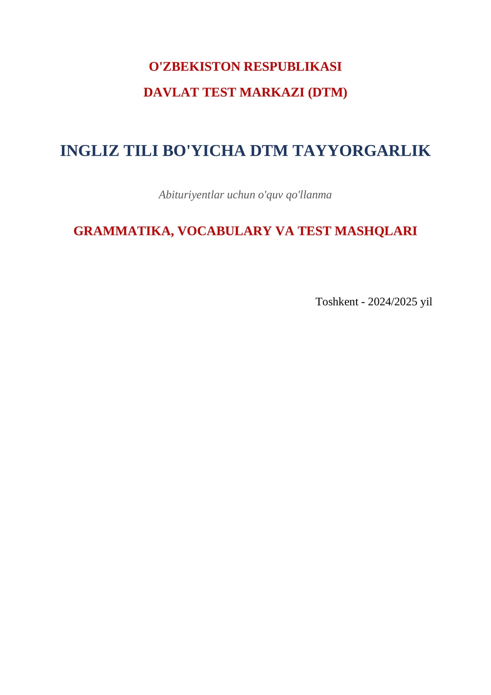ingliz tili bo'yicha DTM tayyorgarlik